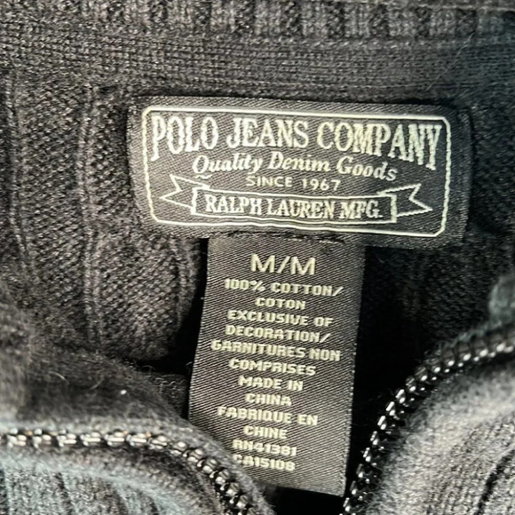 VINTAGE Polo Jeans Company Black Cable Knit Zip Sweater Long Sleeve Preppy M - Picture 8 of 10